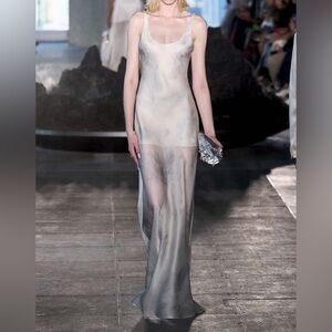 Grace Ling Silk Bias Slip Dress in Ash White L